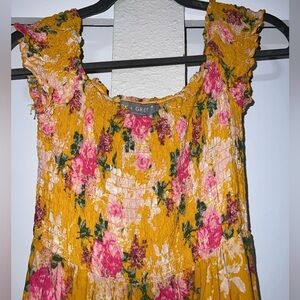Yellow Floral Smocked Sun Dress